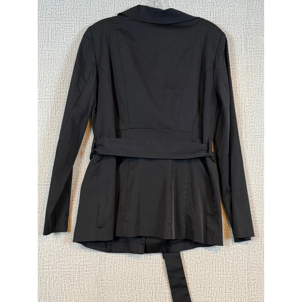 Courtenay Womens Black Ruffle Collar Belted Jacket Animal Print Lining Pics 4 Sz